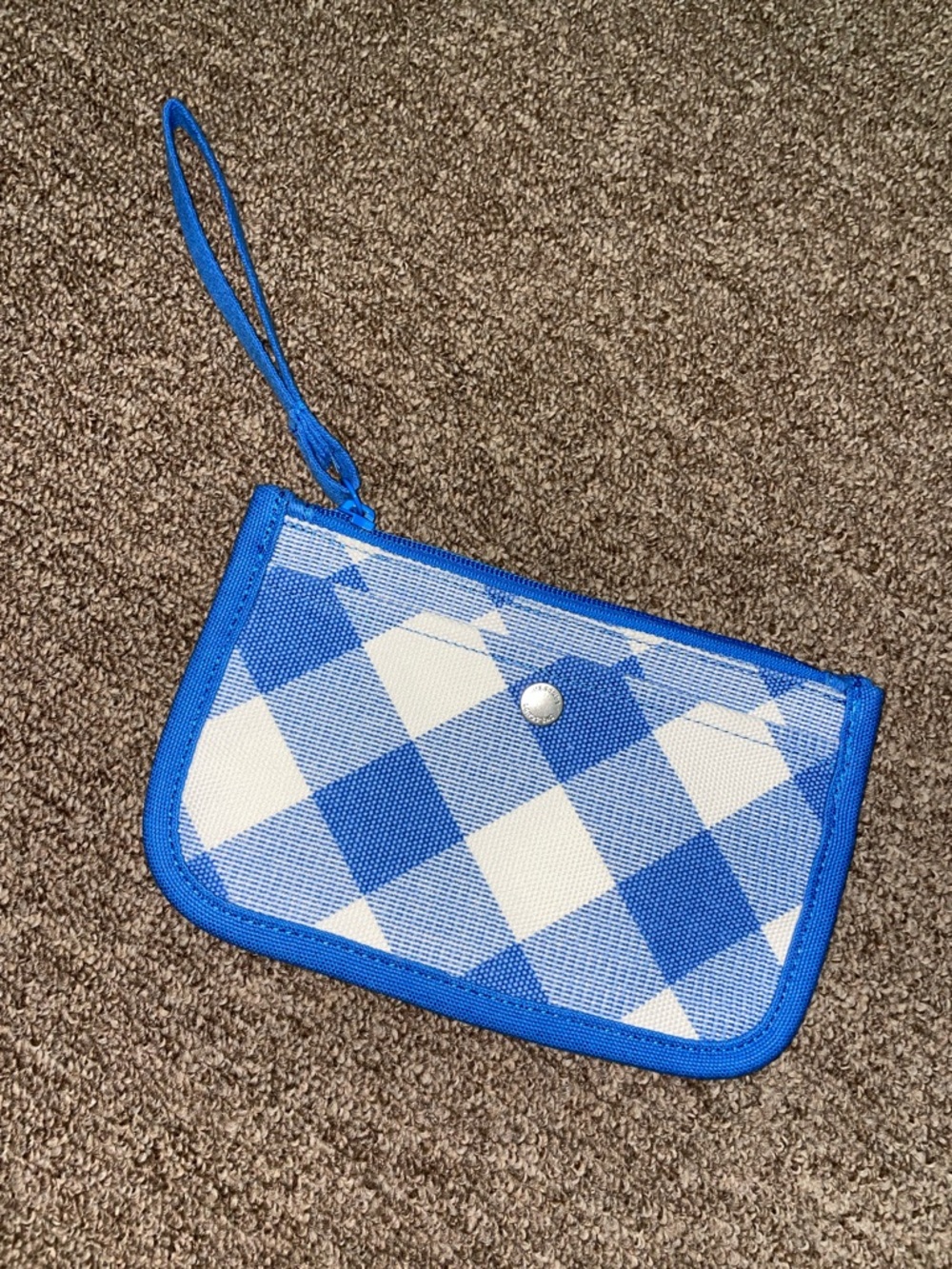 Lands' End Blue and White Gingham Snap Wristlet